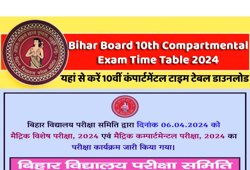 Bihar Board 10th Compartmental Exam Time Table 2024 बिहार बोर्ड मैट्रिक कंपार्टमेंटल परीक्षा 2024 की डेटशीट जारी, यहां से करें 10वीं कंपार्टमेंटल टाइम टेबल डाउनलोड